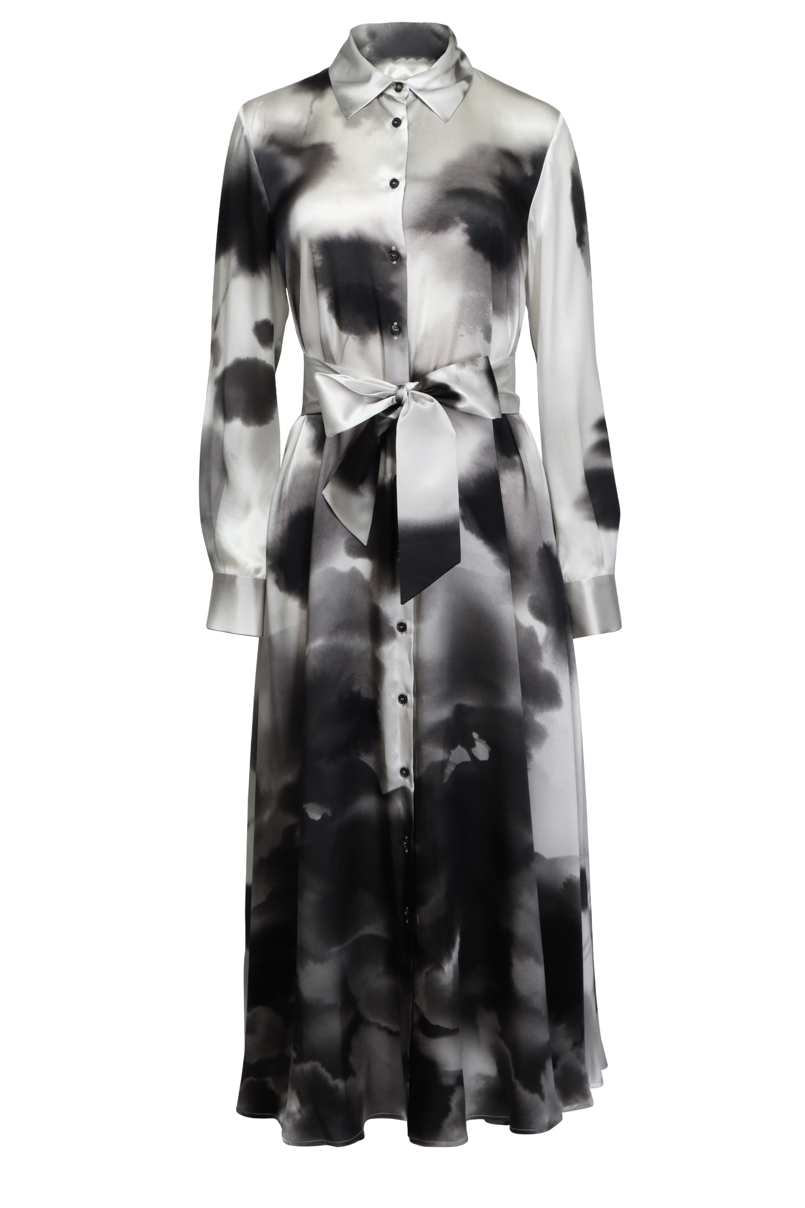 Kiton - Black & White Splotch Long Shirtdress
