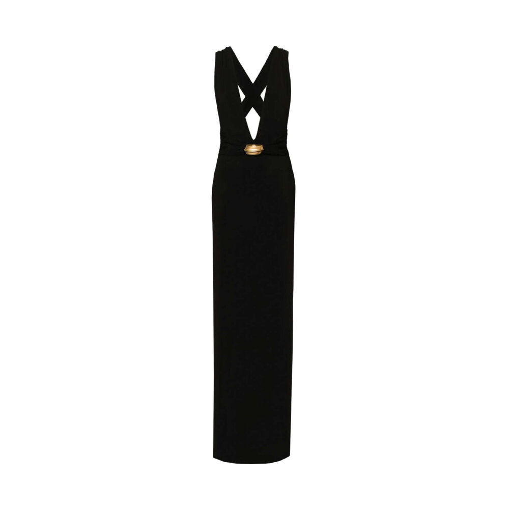 Tom Ford - Black Jersey Sable Deep V Evening Dress
