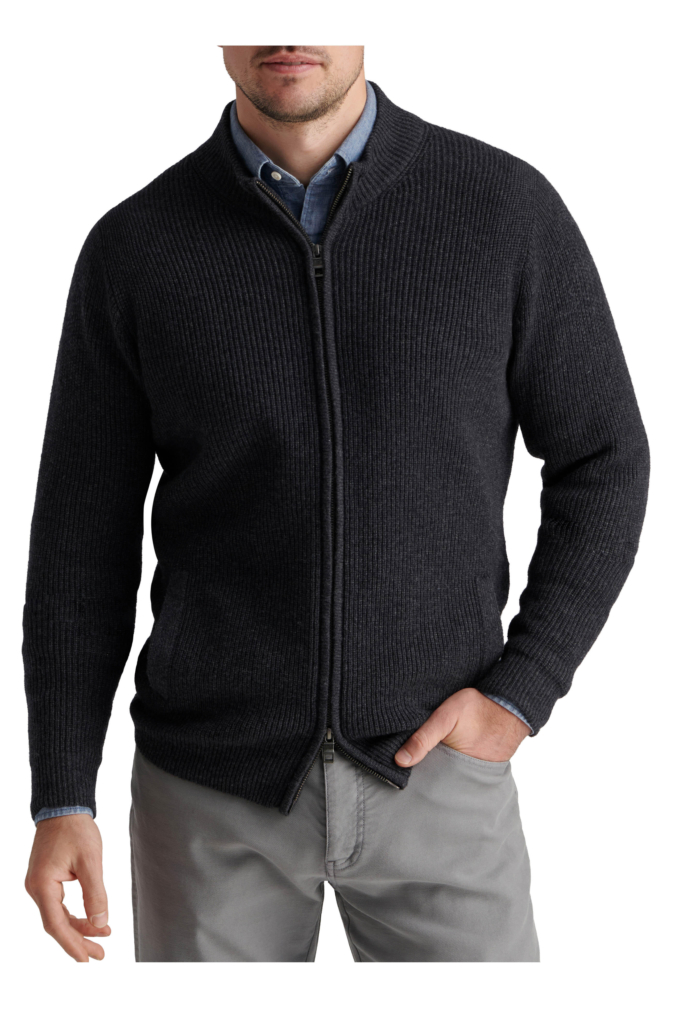 Peter Millar - Crescent Charcoal Wool & Cashmere Full Zip Sweater