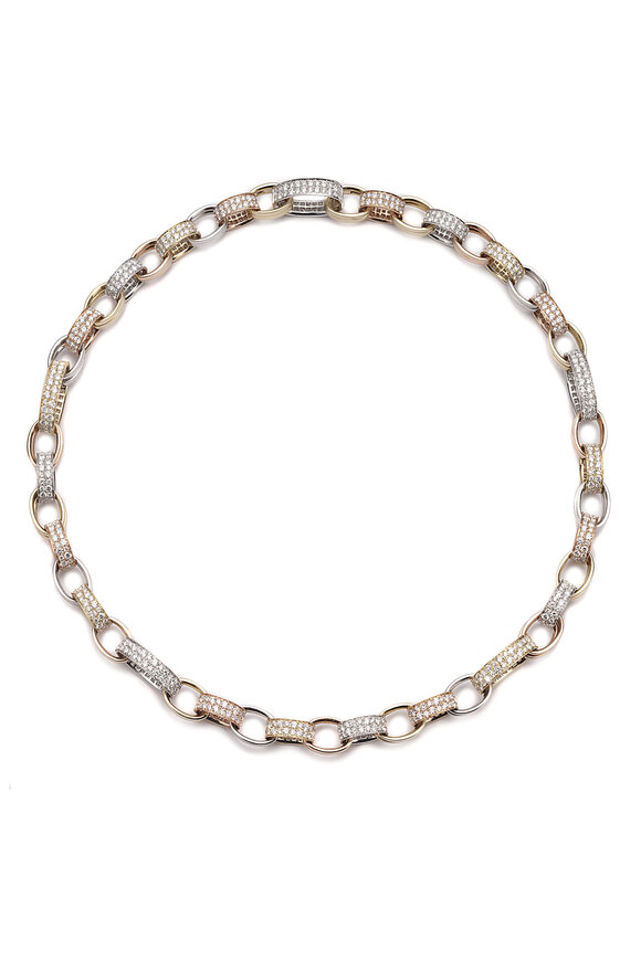 Nam Cho Mixed Metal Modern Diamond Oval Link Necklace