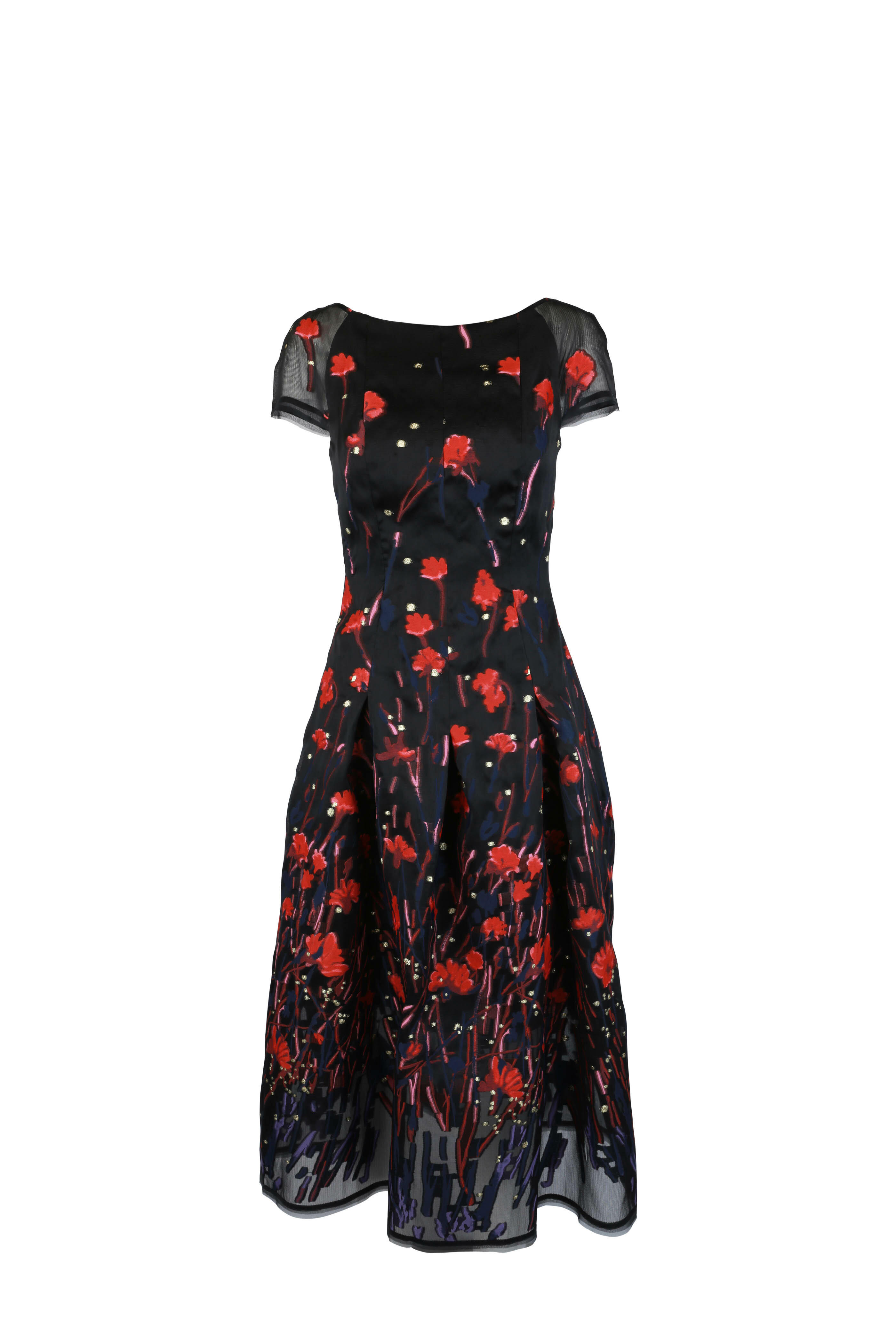 black dress with red poppies Long Black Poppy Formal Dress: Mac Duggal 56181 Poppy Multi / 2