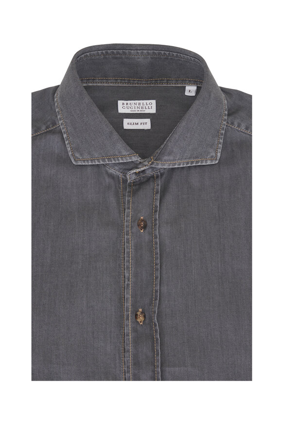 Brunello Cucinelli Charcoal Gray Denim Sport Shirt