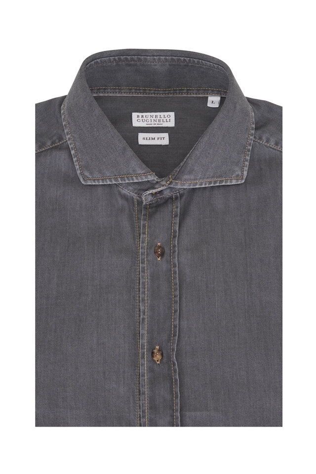 Brunello Cucinelli - Charcoal Paisley Cotton Sport Shirt
