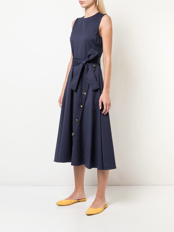 Carolina Herrera - Navy Cotton Button Detail Sleeveless Dress