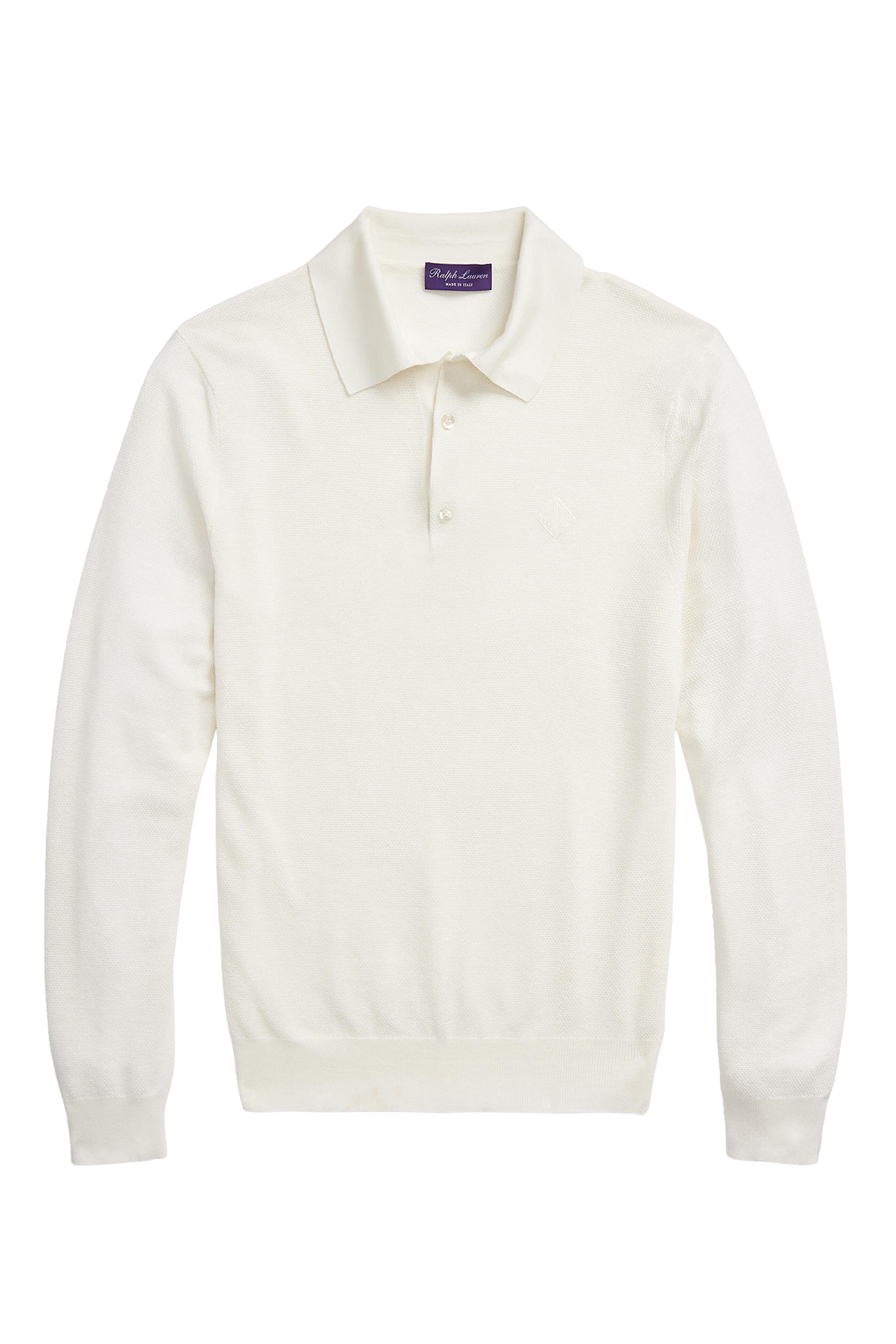 Ralph Lauren Purple Label - Cream Monogram Silk Blend Polo Sweater