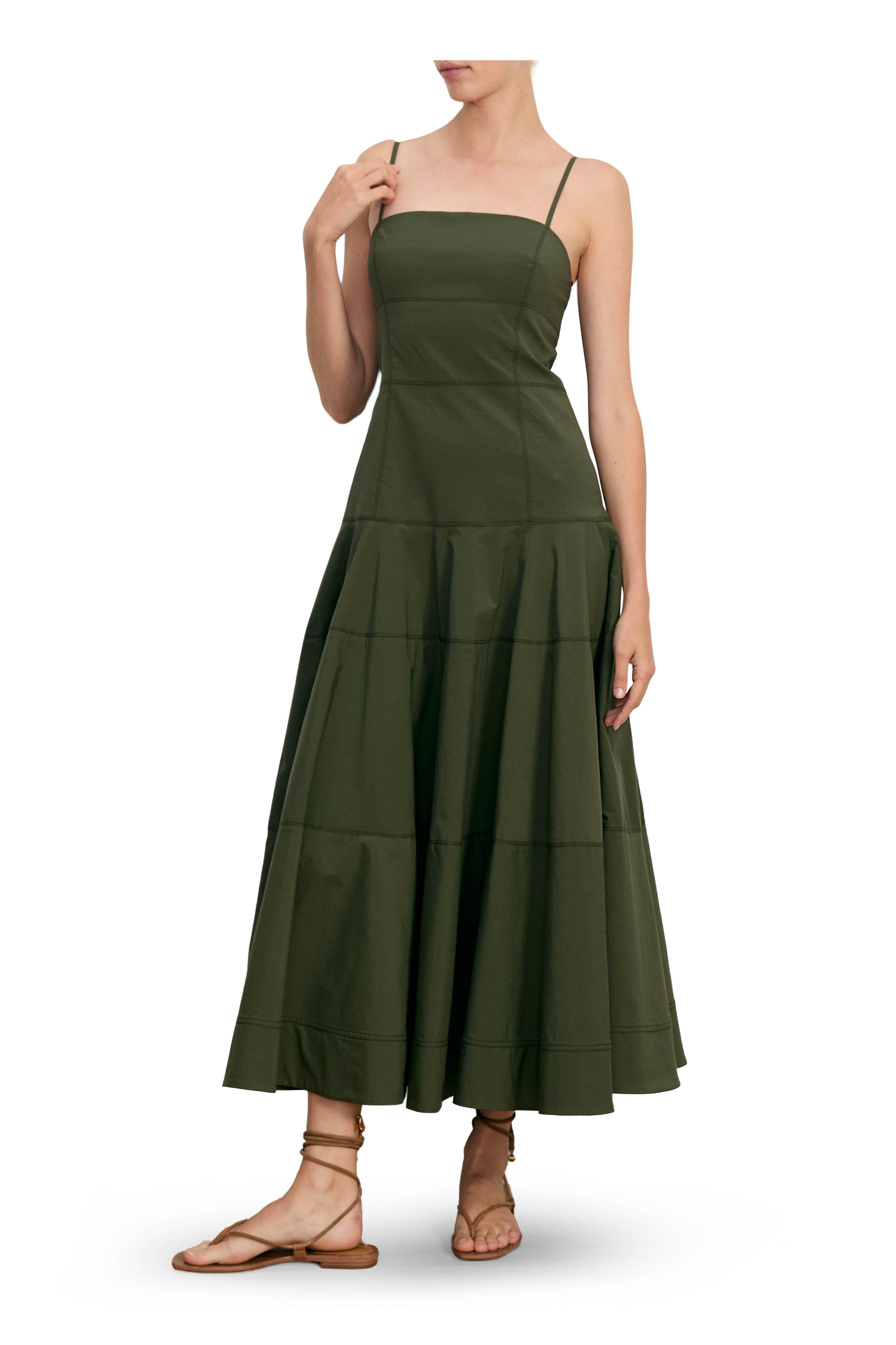 olive green dress midi Dark Green Knitted Long Sleeve Midi Dress main image 0