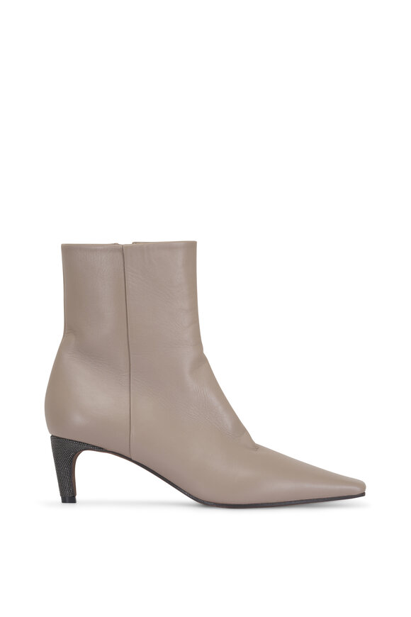 Brunello Cucinelli City Taupe Leather Ankle Boot, 55mm - view 6
