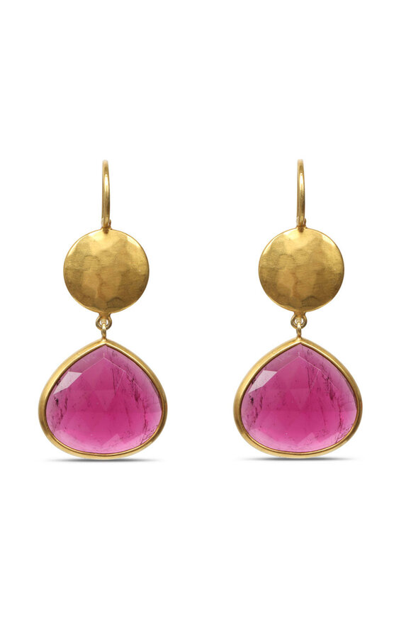 Darlene De Sedle Gold Sundisc & Rubellite Earrings