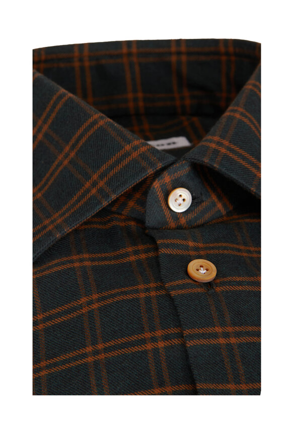 Kiton Hunter Green Plaid Cotton Dress Shirt - view 2