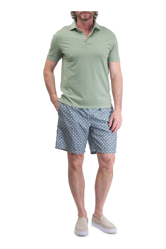 Fedeli - Olive Green Medallion Print Swim Trunks