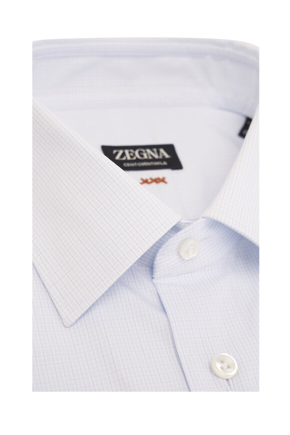 Zegna - Blue Check Cotton Dress Shirt