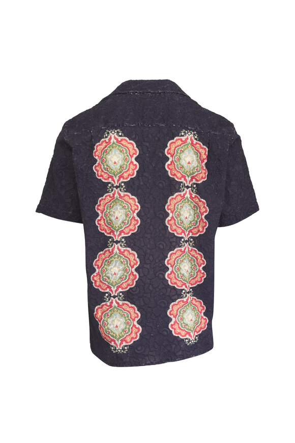 Orlebar Brown Maitan Broderie Anglaise Navy Blue Sport Shirt - view 3