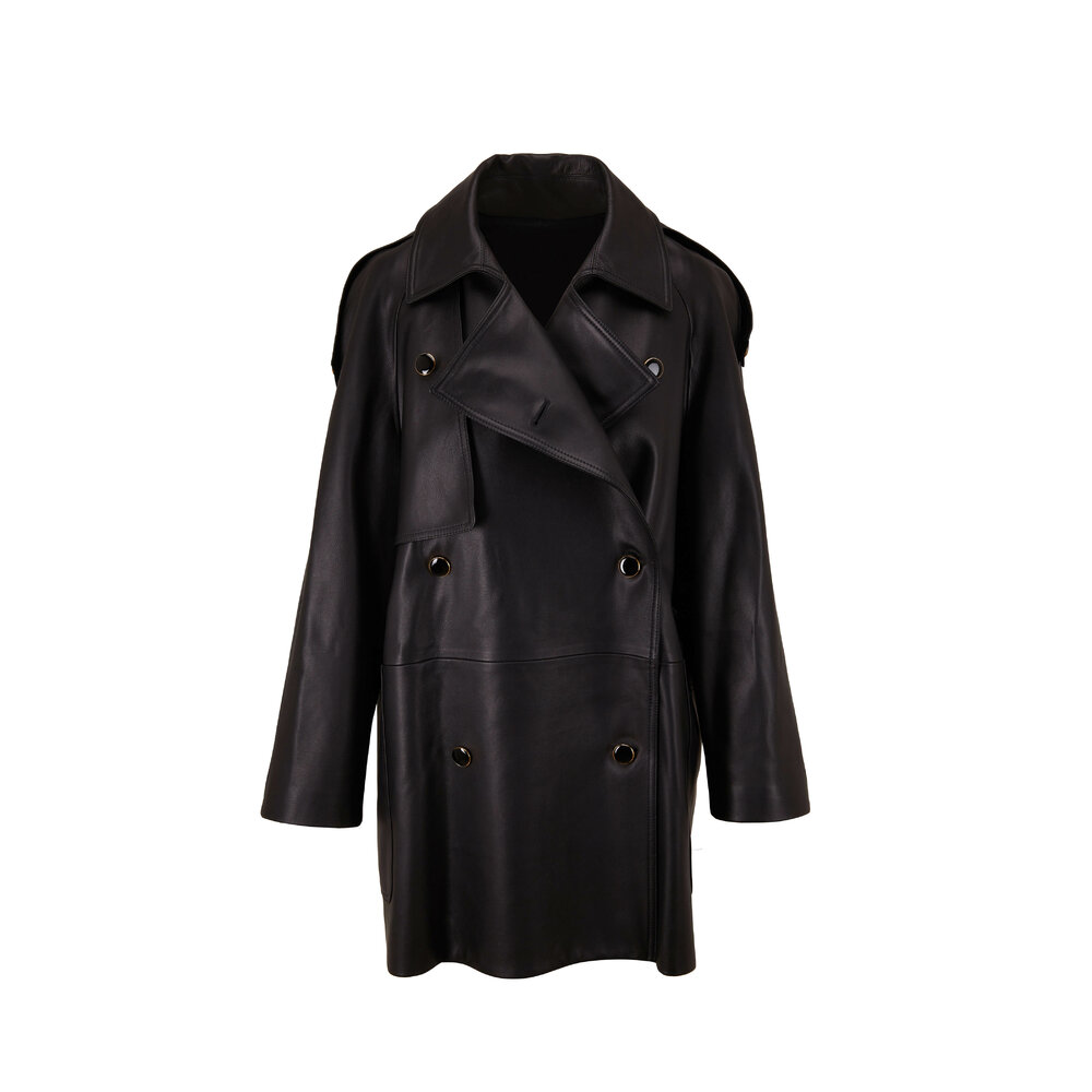 Khaite - Eden Black Leather Trench Coat | Mitchell Stores