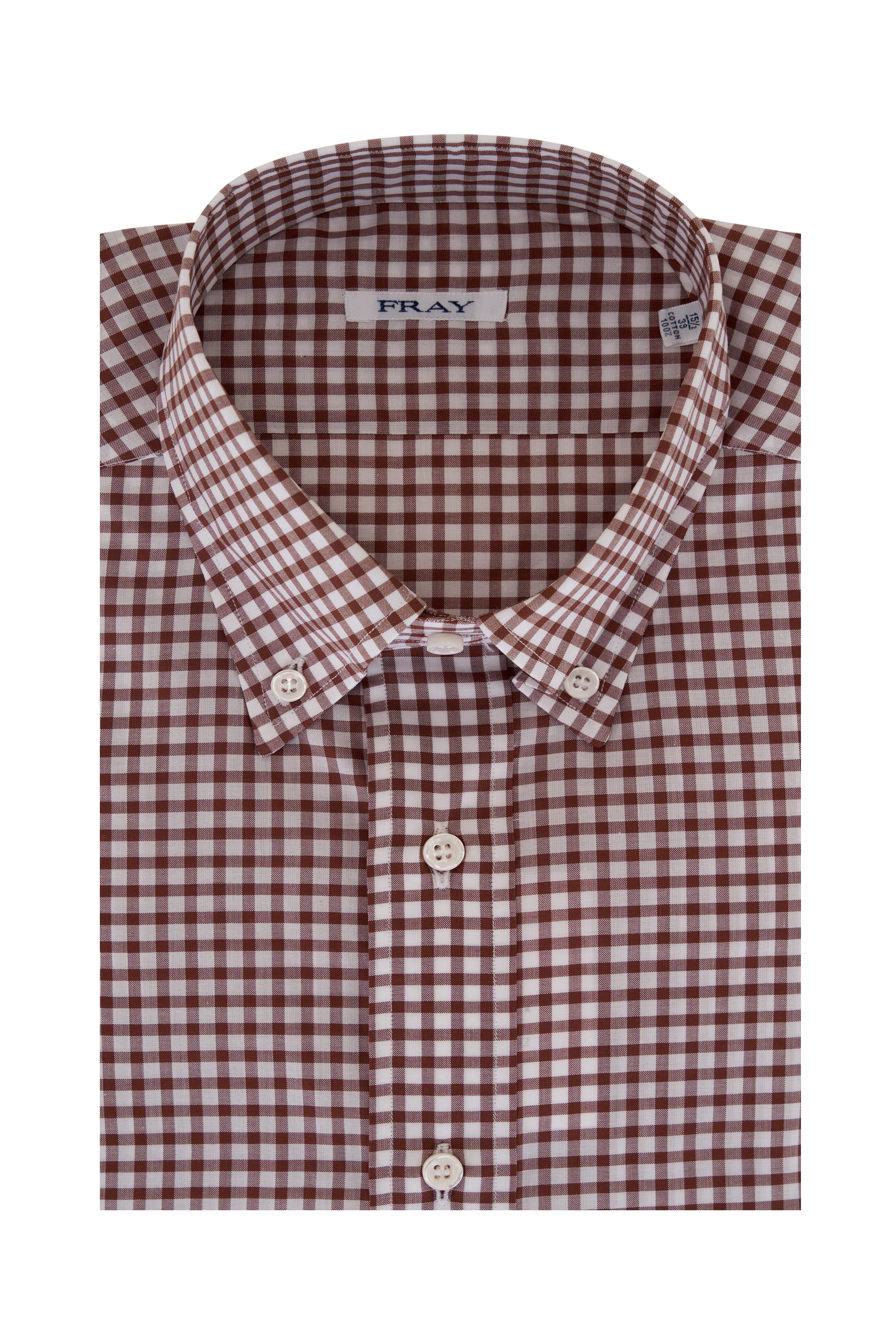 Fray - Brown& White Check Cotton Dress Shirt | Mitchell Stores