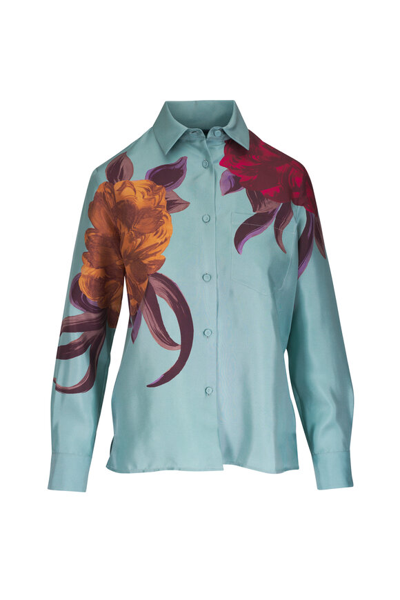La DoubleJ Light Blue Floral Silk Twill Boy Shirt