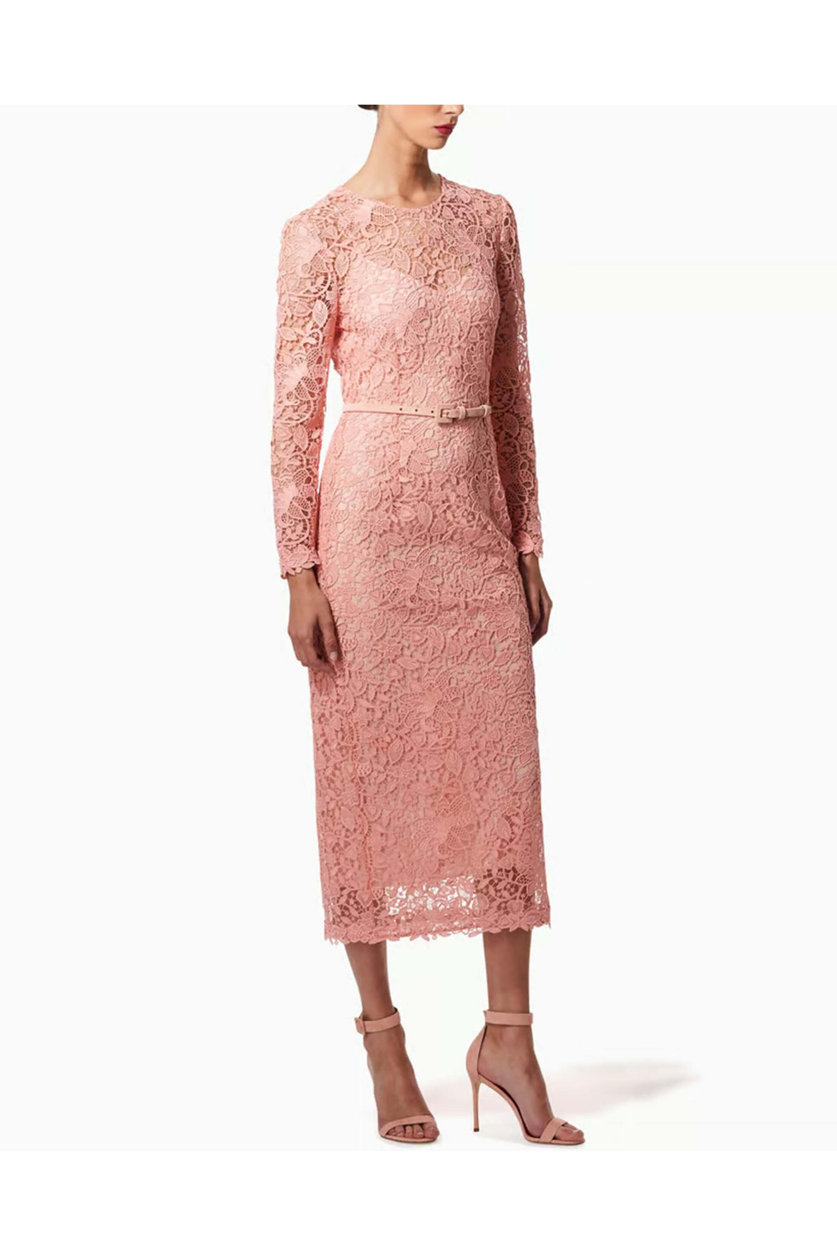 Carolina Herrera - Blush Lace Long Sleeve Midi Dress