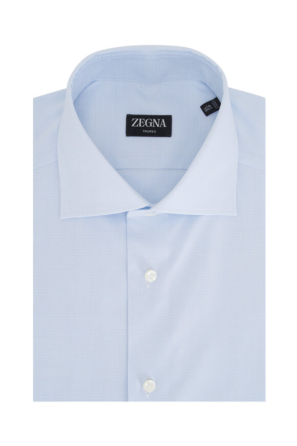 Zegna - Light Blue Micro Check Cotton Dress Shirt