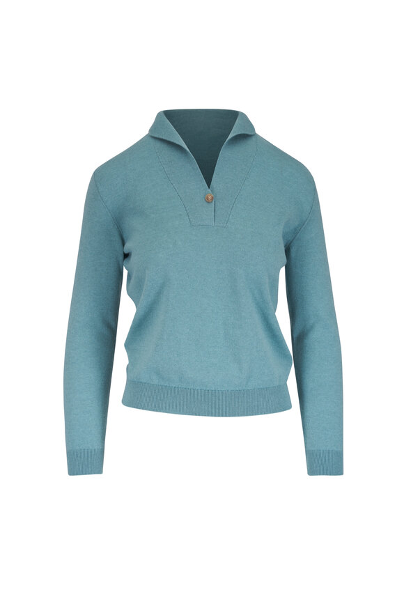 Loro Piana Sergio Turquoise Cashmere Polo - view 1