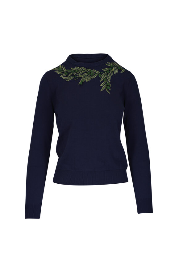 Carolina Herrera Midnight Multi Embroidered Cotton & Silk Sweater