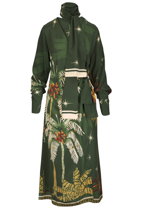Johanna Ortiz Eternity Begins Green & Yellow Print Wrap Dress