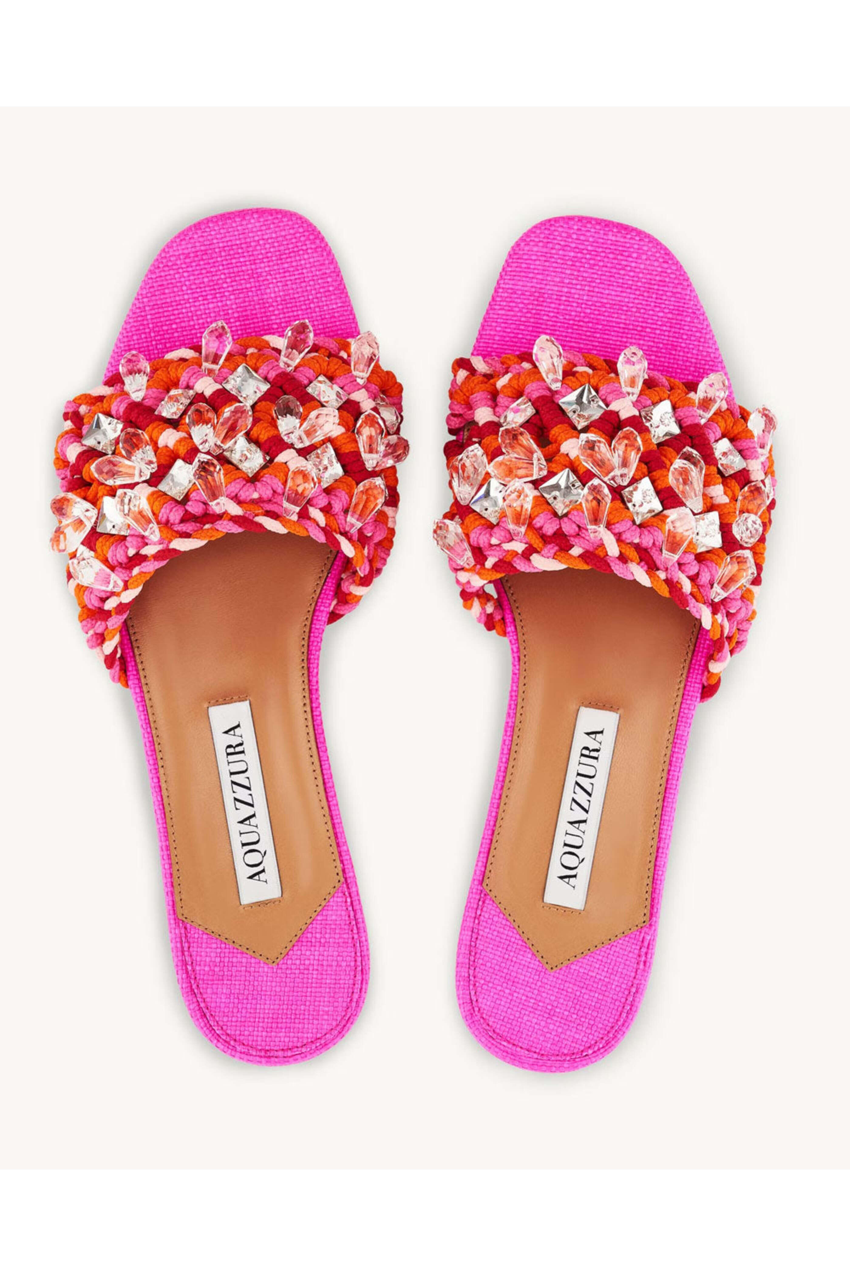 Aquazzura - Crystal Cote Flat in Pink and Red | Mitchell Stores