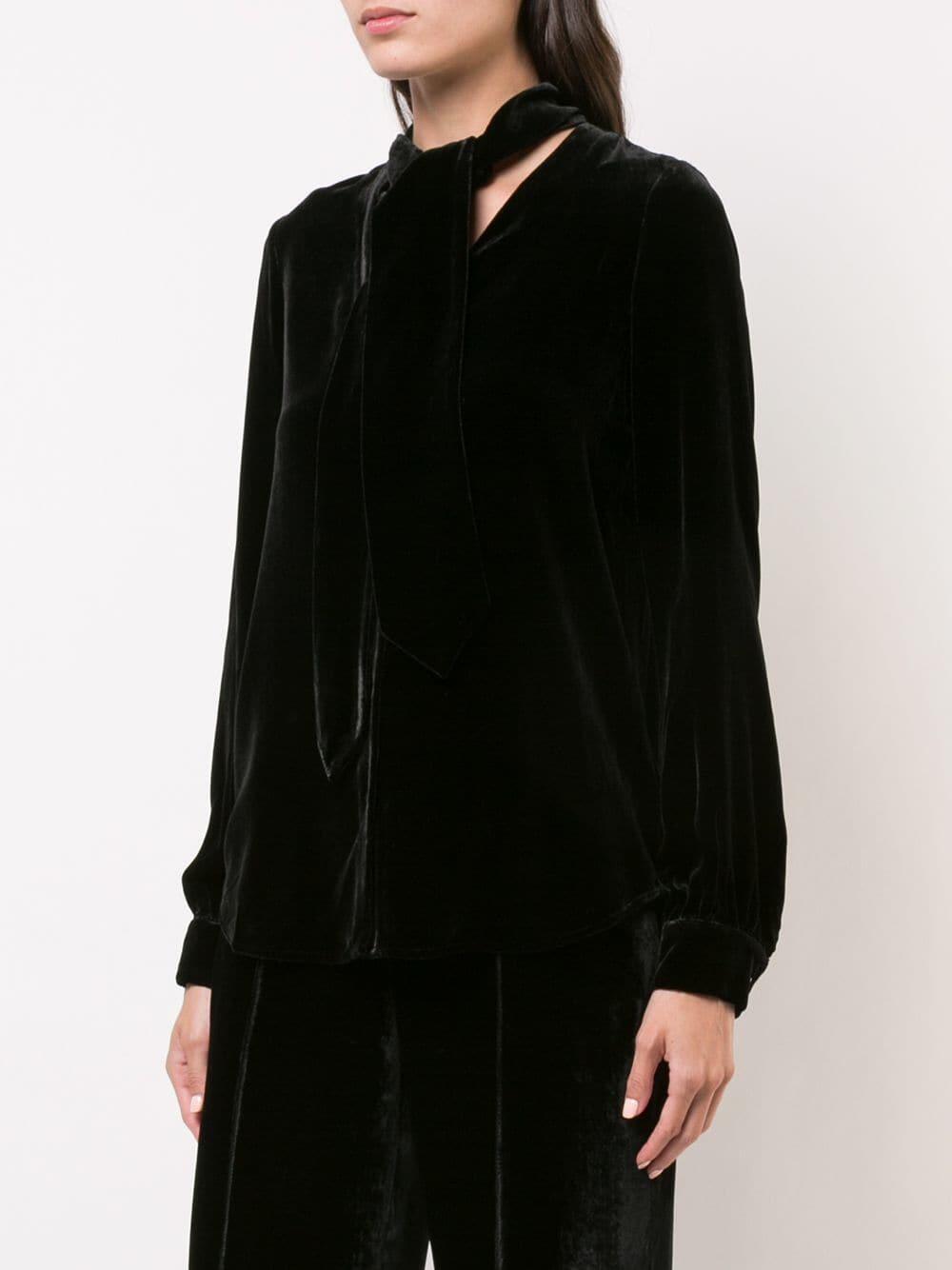 L'Agence - Gisele Black Velvet Tie-Neck Blouse