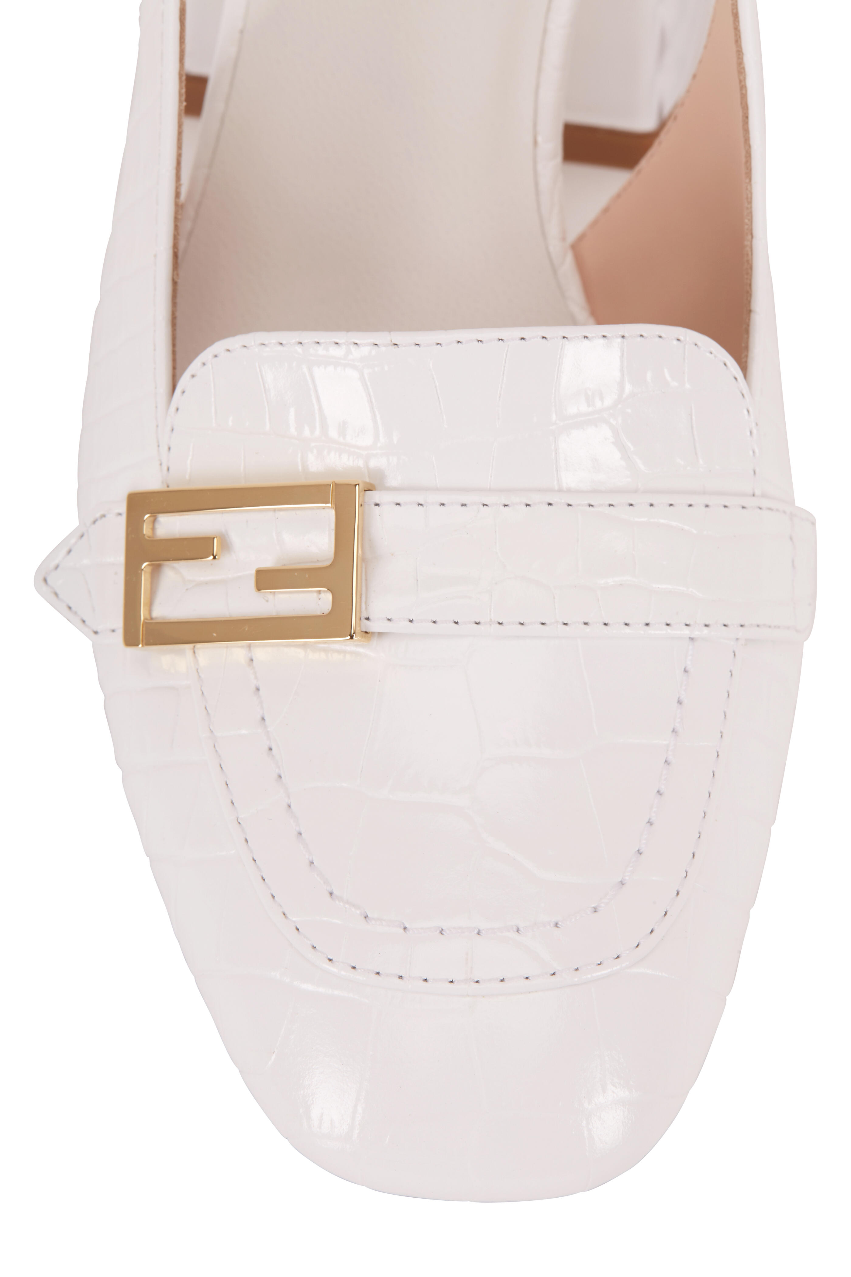 Fendi - Promenade White Croc Embossed Slingback, 65mm