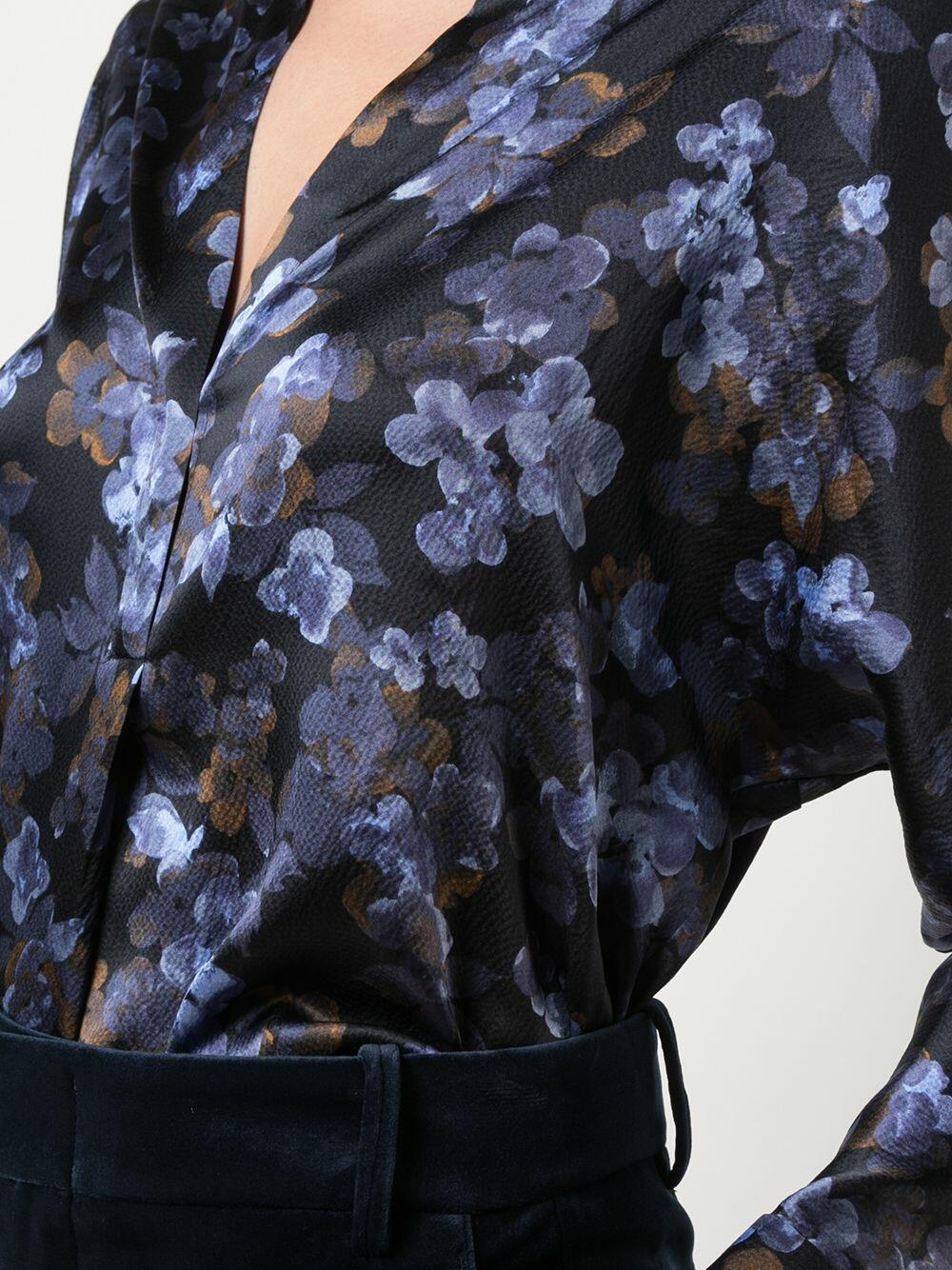 Vince - Blue Plumeria Print Silk Blouse