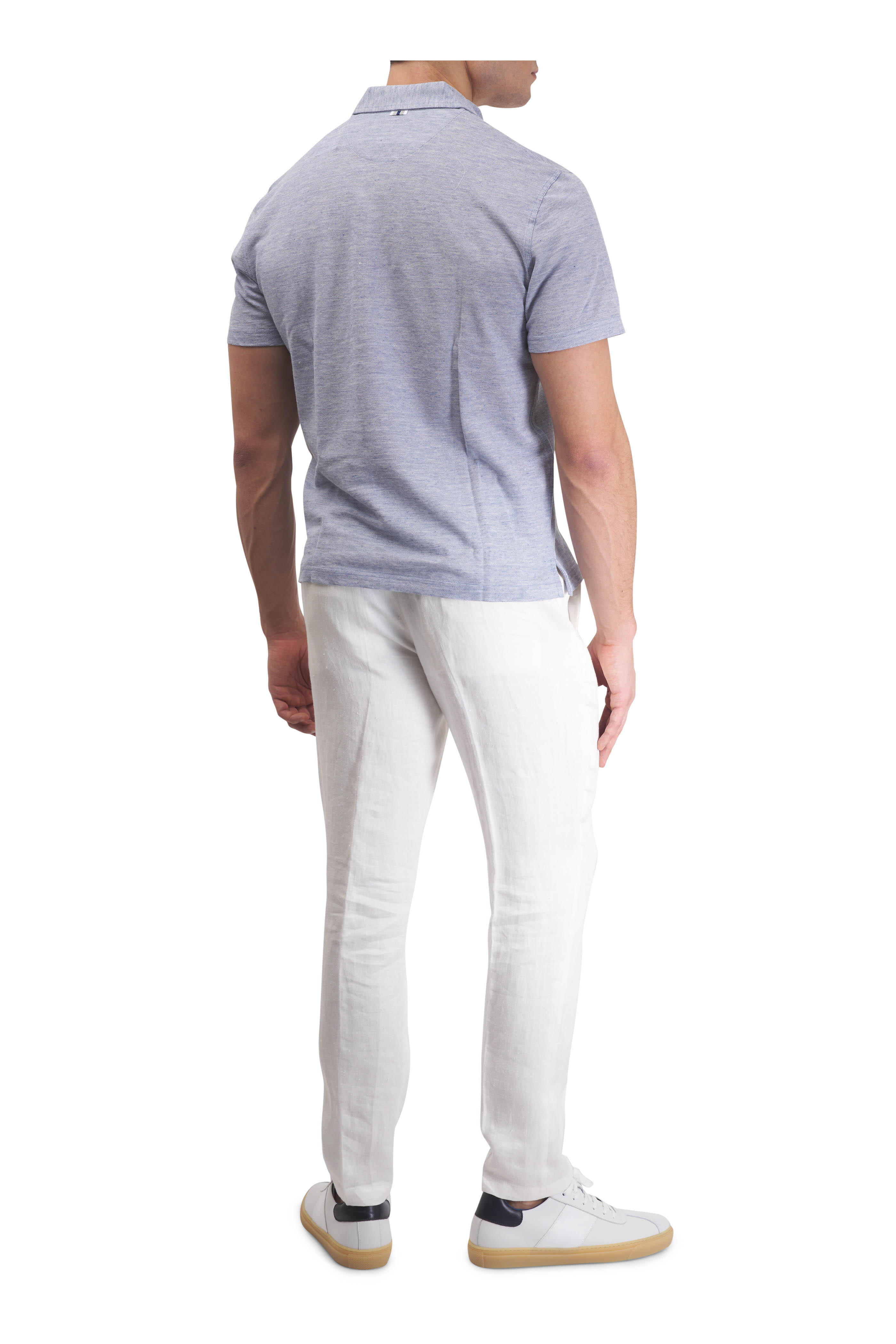 Fedeli - Blue Mélange Linen & Cotton Pique Polo