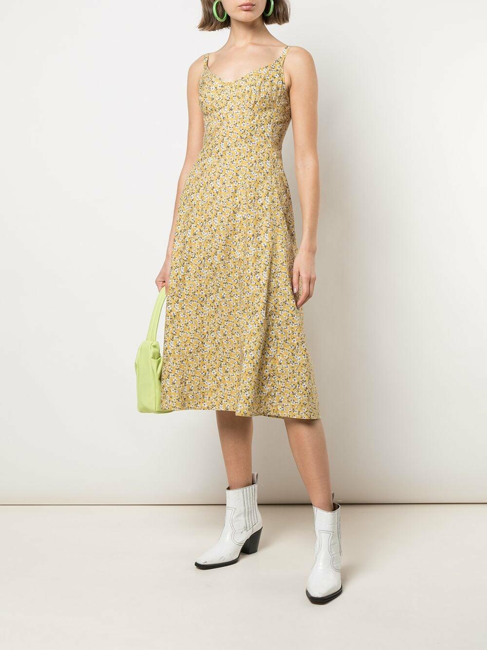 R13 - Yellow Floral Sleeveless Corset Midi Dress