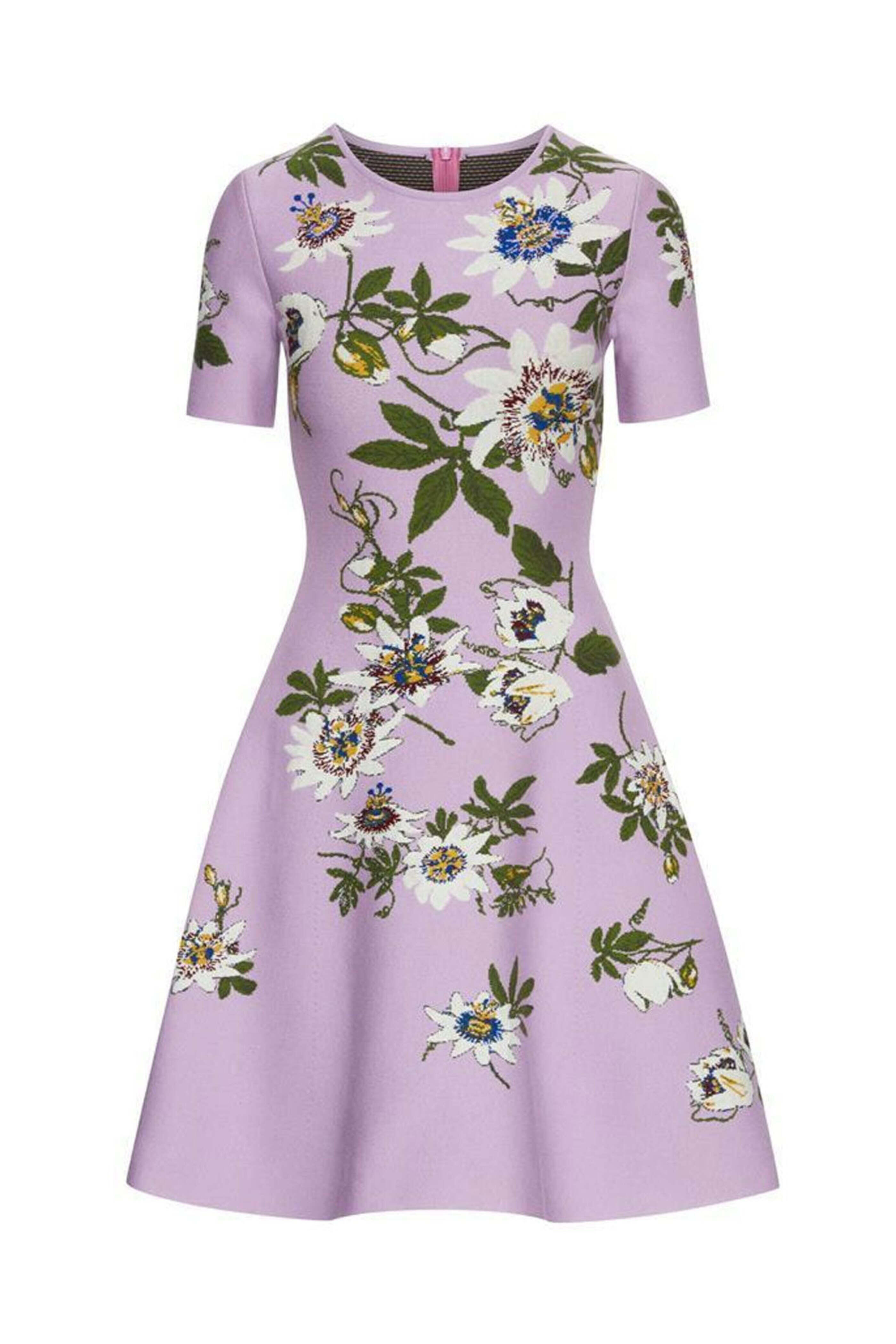 Oscar de la Renta - Lavender Multi Knit Fit and Flare Dress
