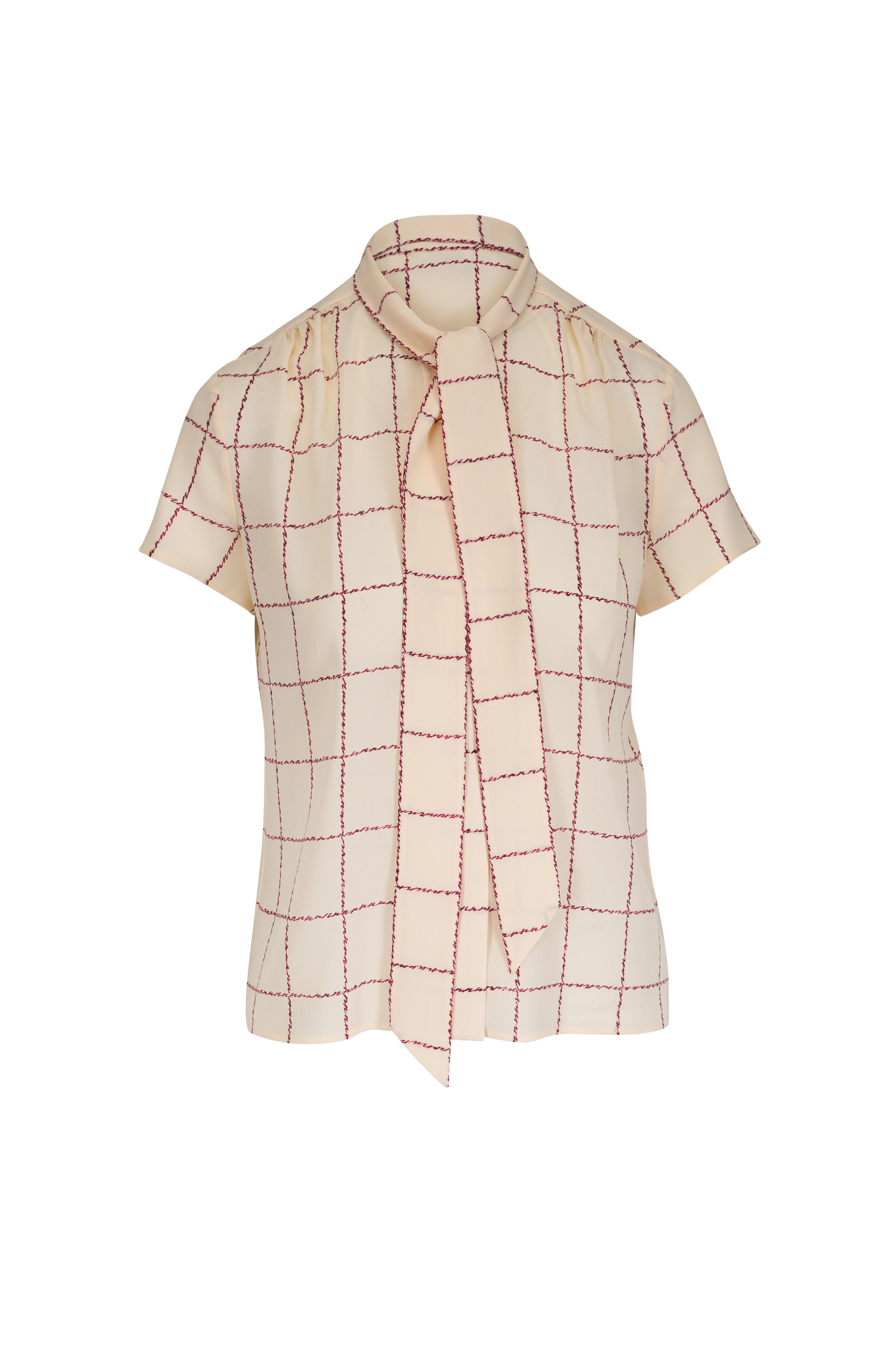 Loro Piana - Febe Ivory Piot Check Sable Silk Blouse