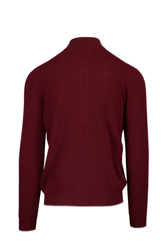 Fedeli Burgundy Cashmere Ribbed Full Zip Sweater - view 2