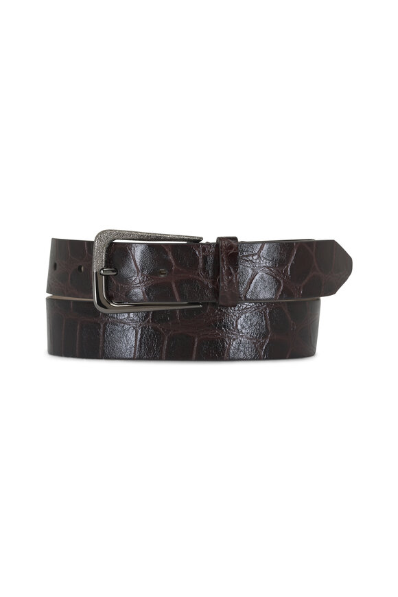 Brunello Cucinelli Dark Brown Embossed Leather Belt