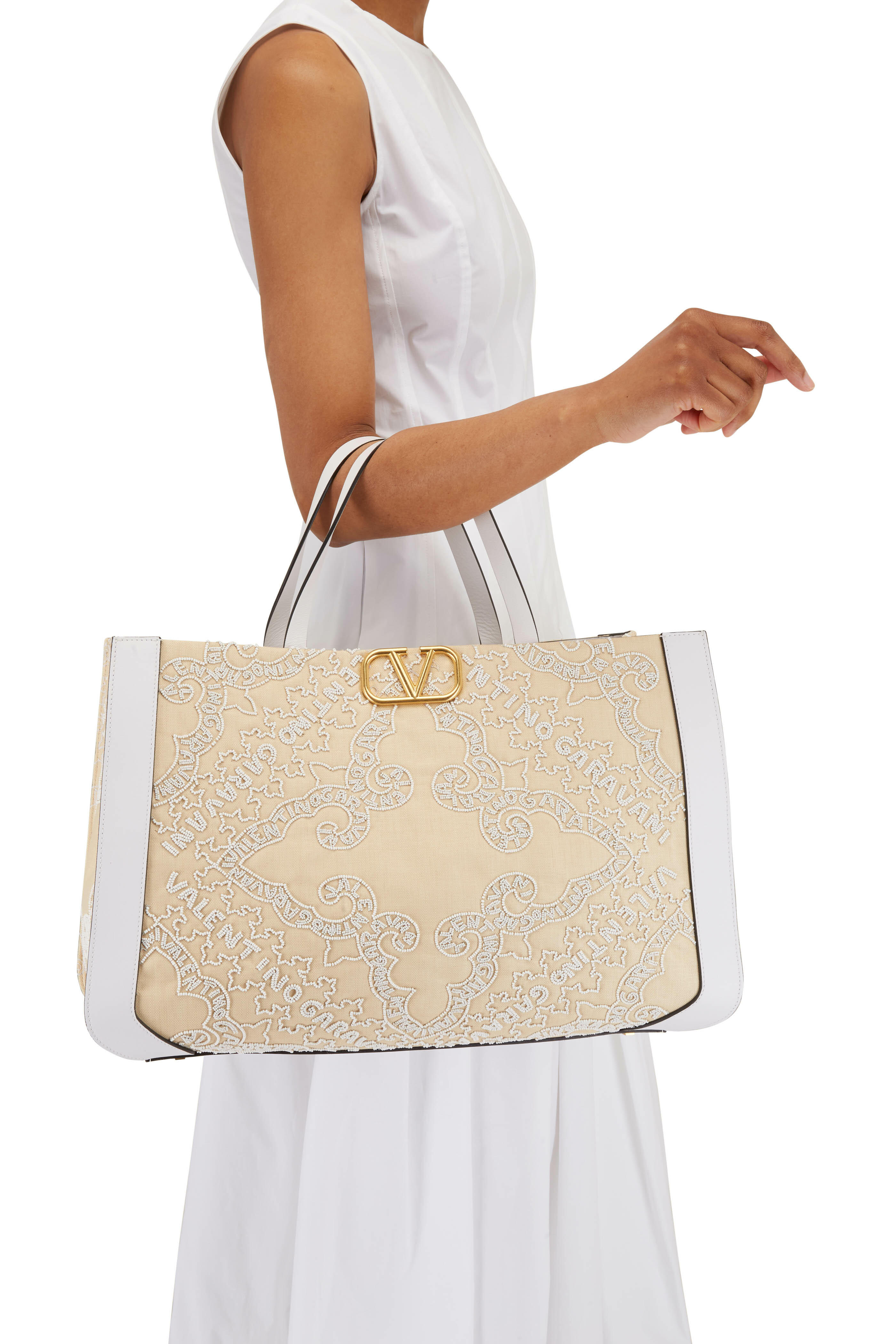 Vlogo Signature Handbag With Raffia Embroidery for Woman in