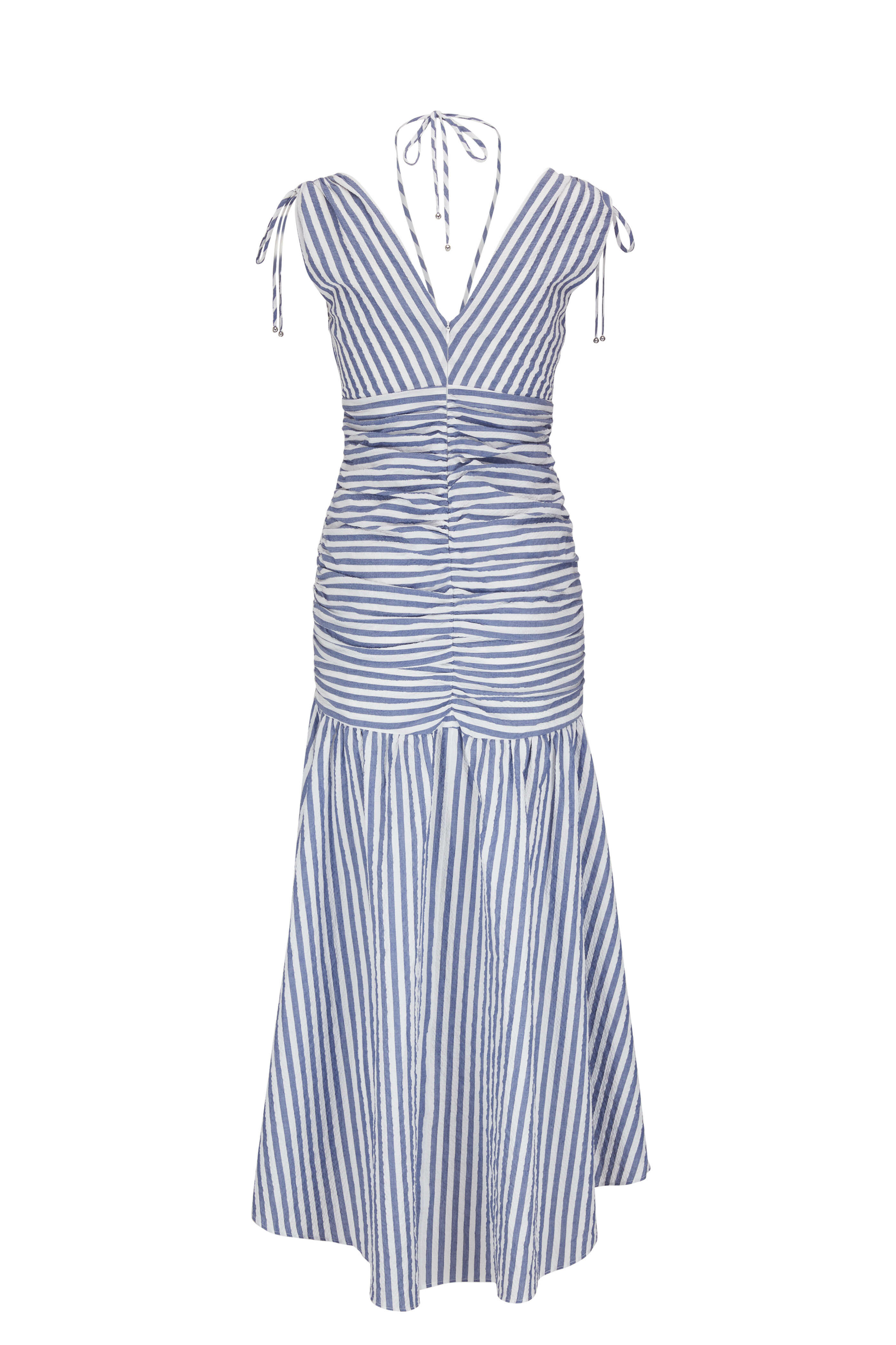 Veronica Beard - Perrin Blue & White Striped Seersucker Maxi Dress
