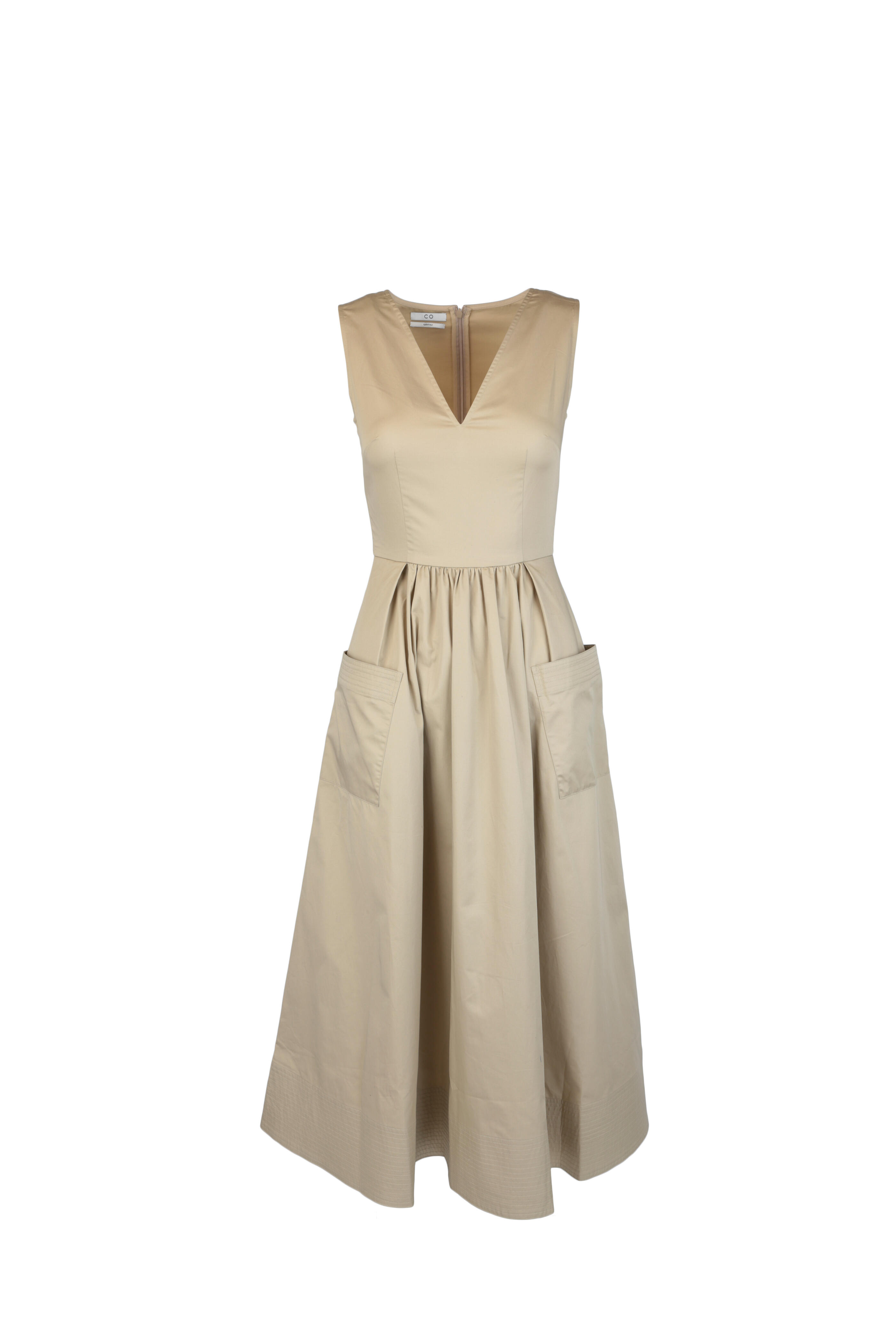 CO Collection - Taupe Sleeveless Trapunto Hem Dress