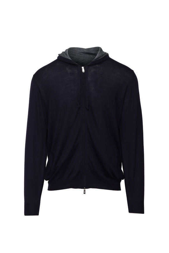 Fedeli Jacob Navy & Gray Wool Full Zip Sweater