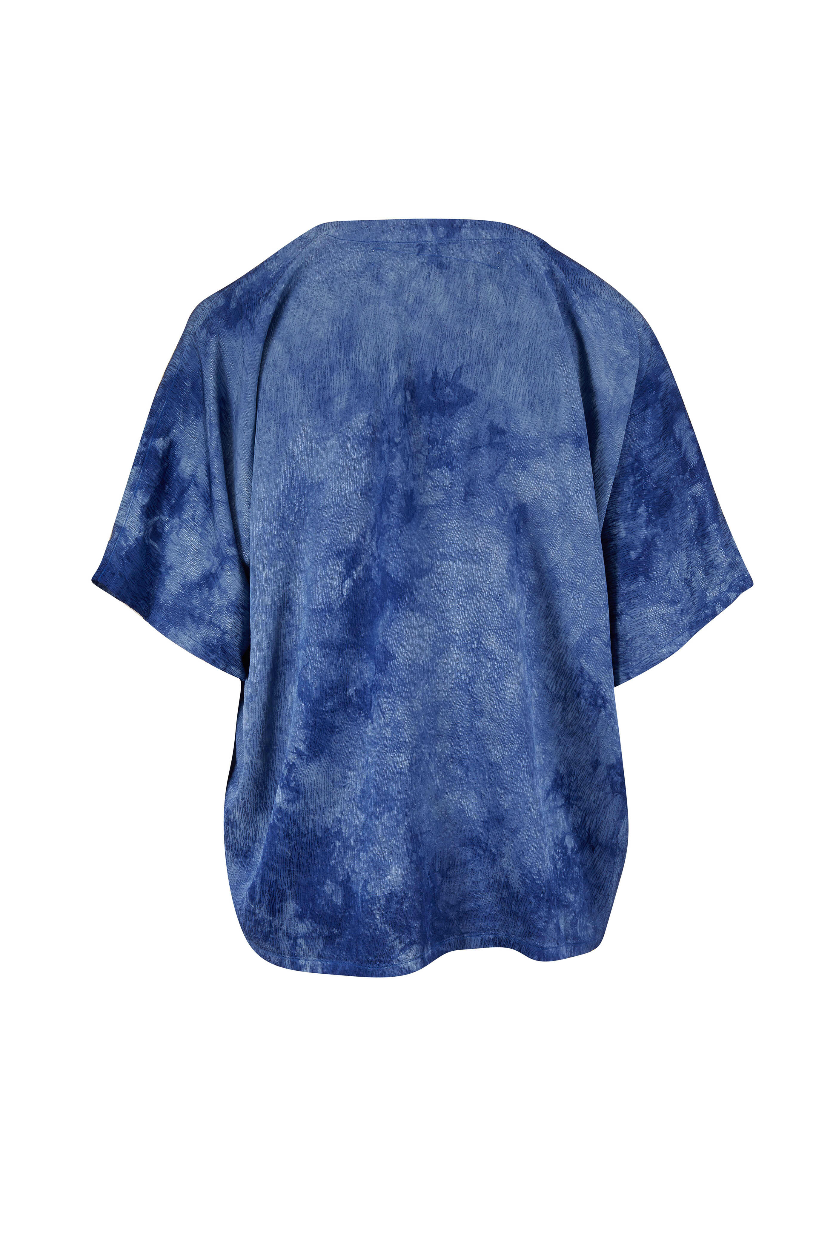 Raquel Allegra - Blue Henley Tie-Dye Three-Quarter Button Top