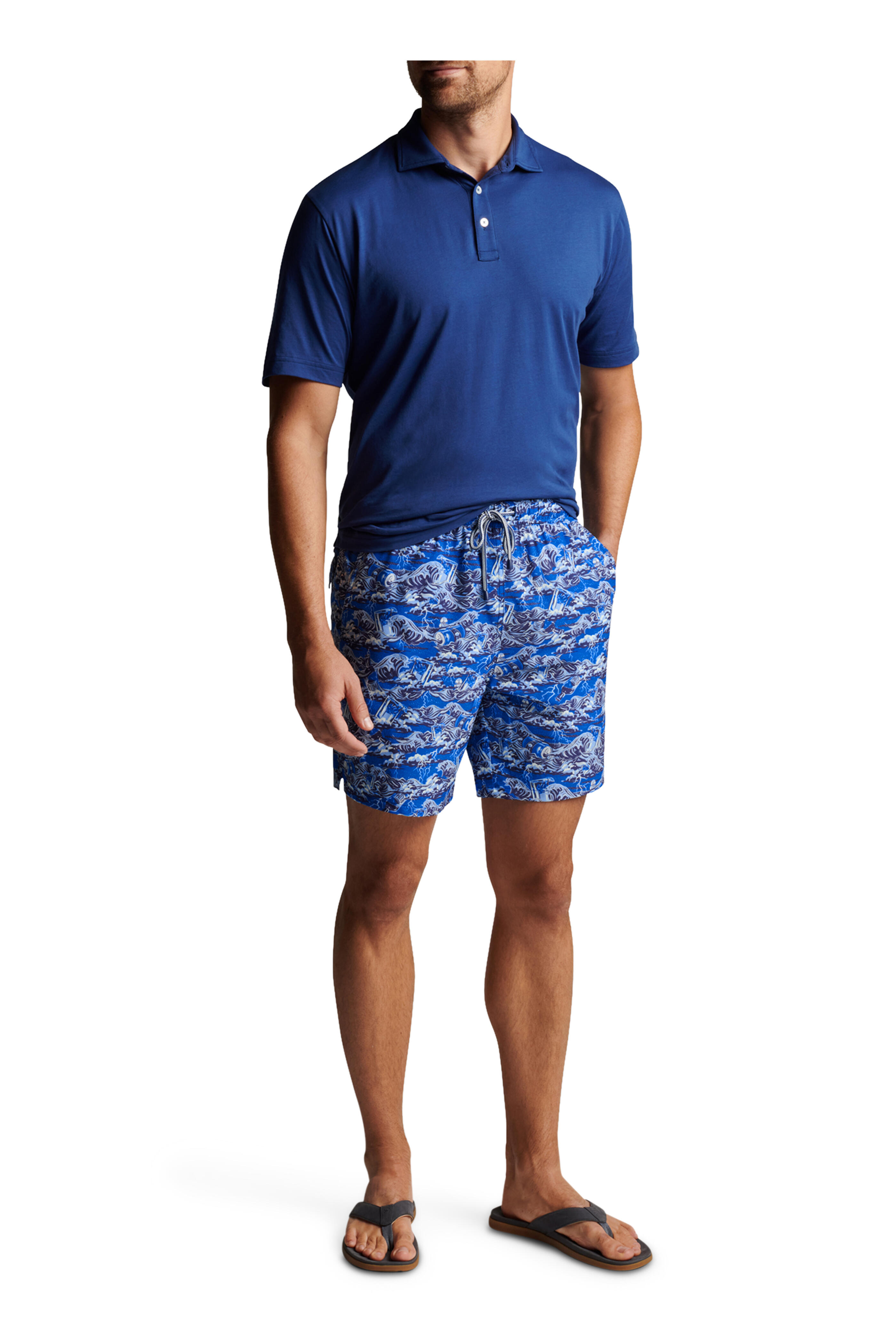 Peter Millar - Dark & Stormy Blue Marlin Print Swim Trunks