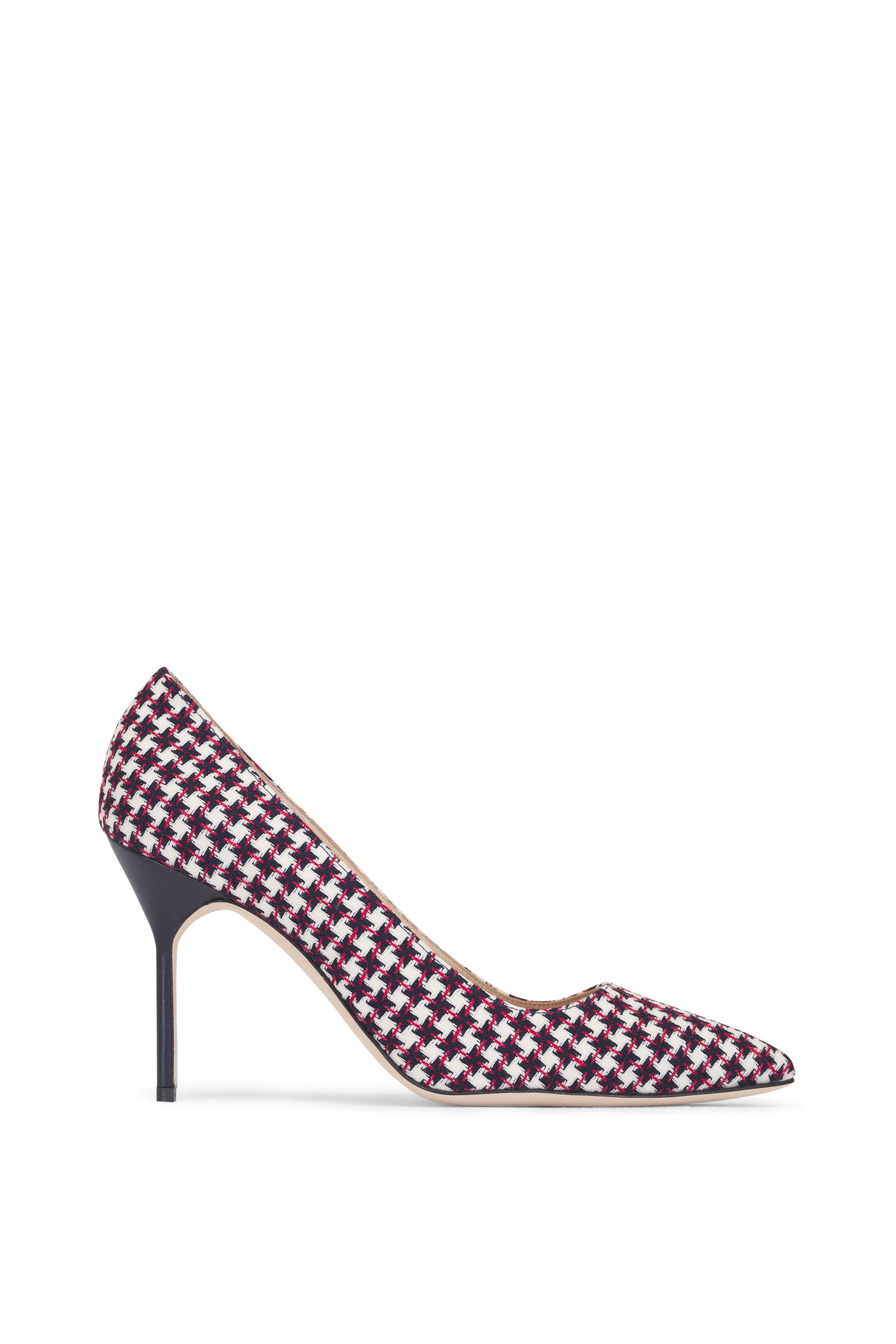 Manolo Blahnik - BB Navy, White & Red Houndstooth Pump, 90mm