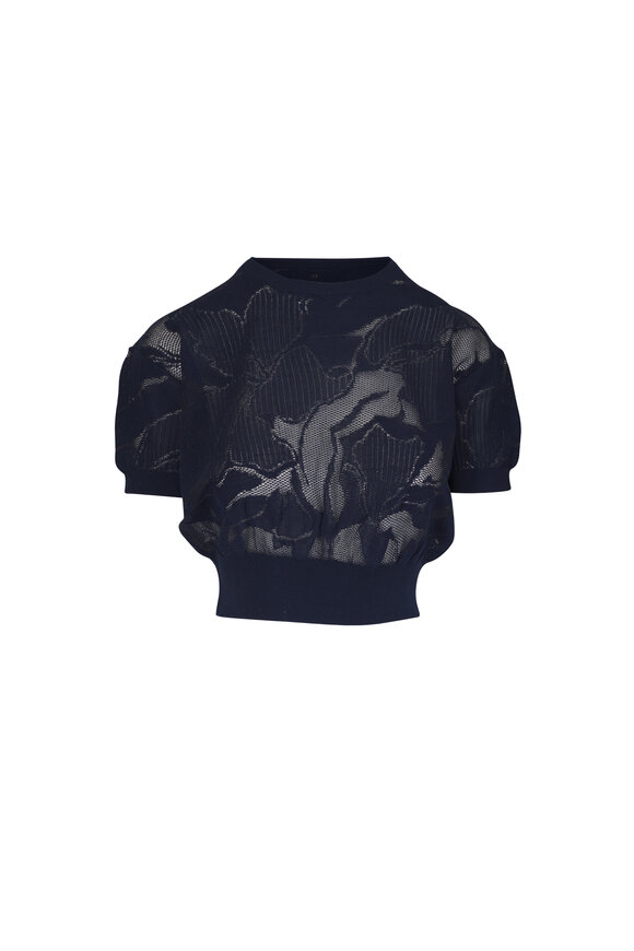 Dries Van Noten Navy Blue Lace Cotton Sweater