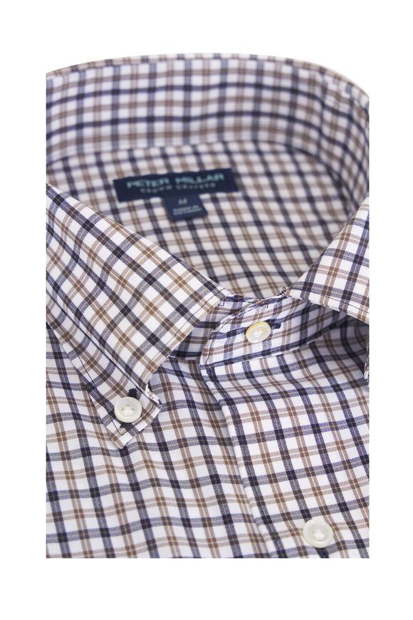 Peter Millar Clarence Navy Check Performance Poplin Sport Shirt - view 2