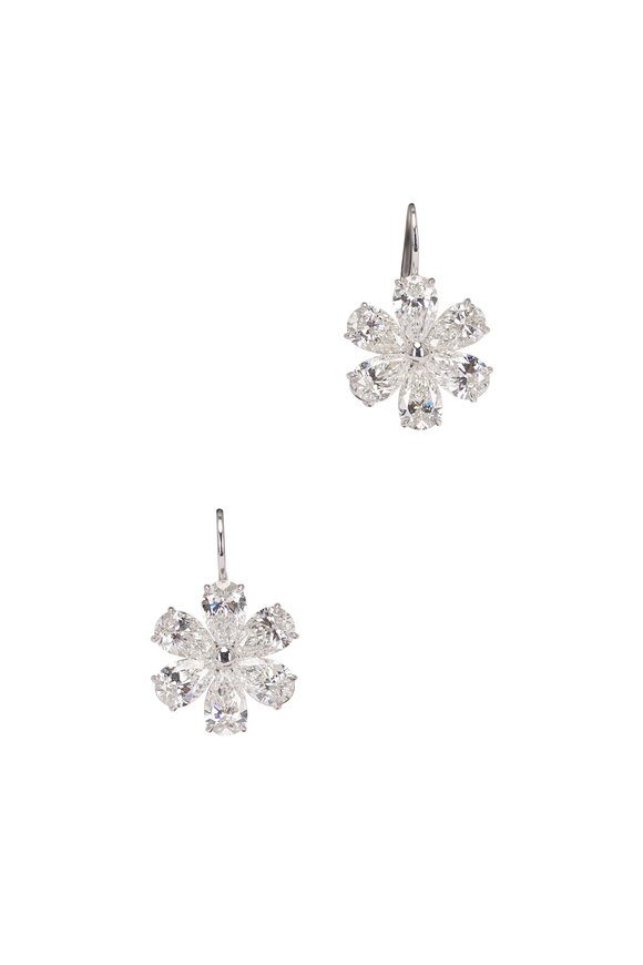 Rahaminov 18k White Gold Diamond Flower Drop Earring