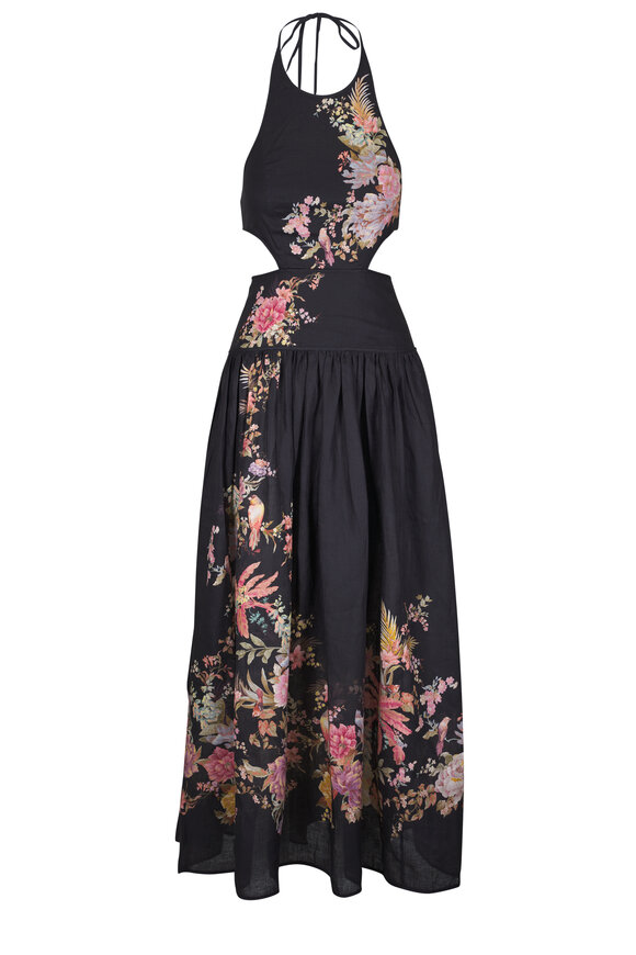 Zimmermann Tallow Halter Black Floral Midi Dress