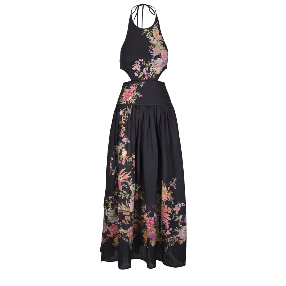 Zimmermann - Tallow Halter Black Floral Midi Dress
