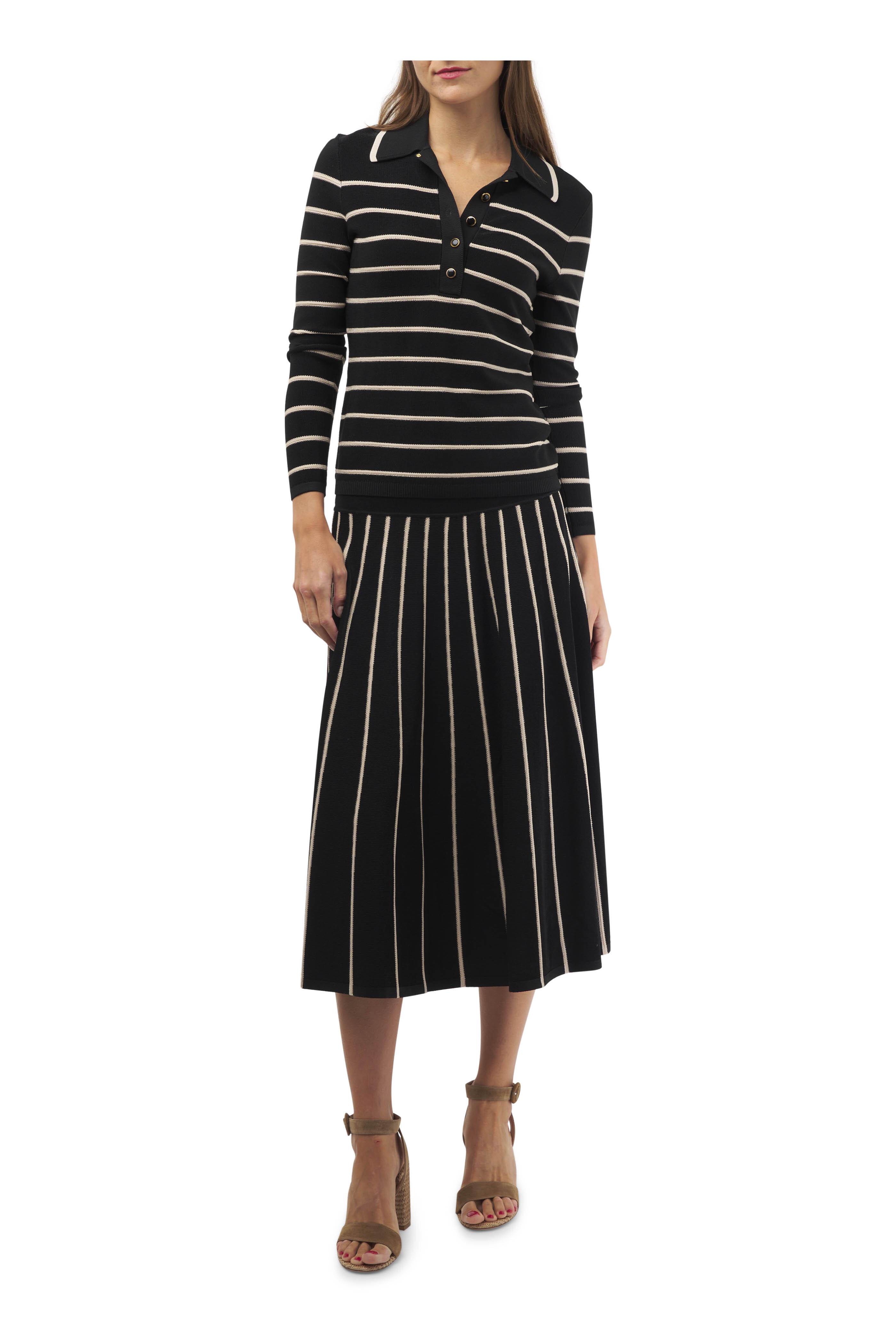 【Zimmermann】Pleated striped midi skirt Zimmermann - Crush Black & Cream Stripe Midi Skirt
