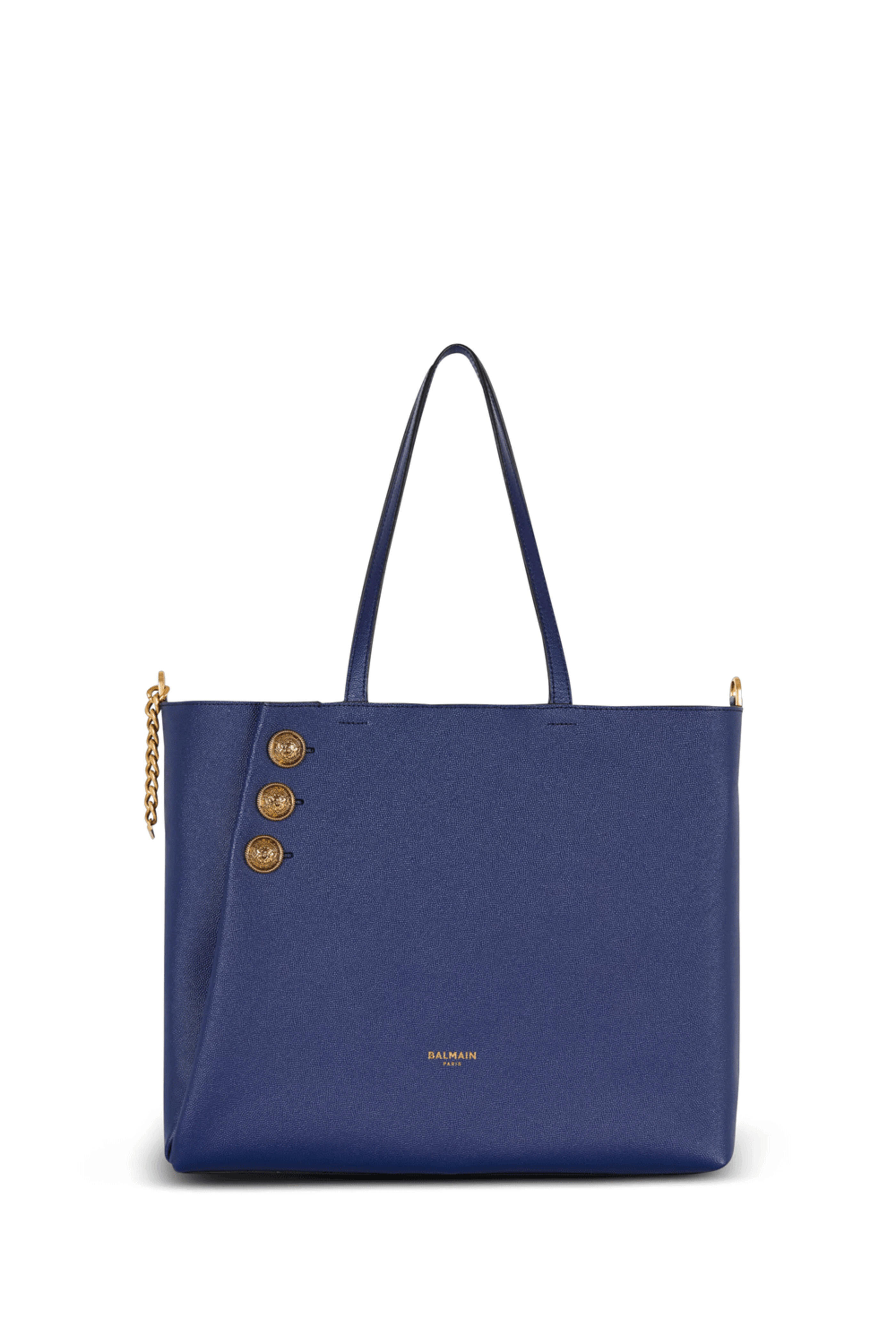 Balmain - Embleme Blue Nuit Grained Leather Tote