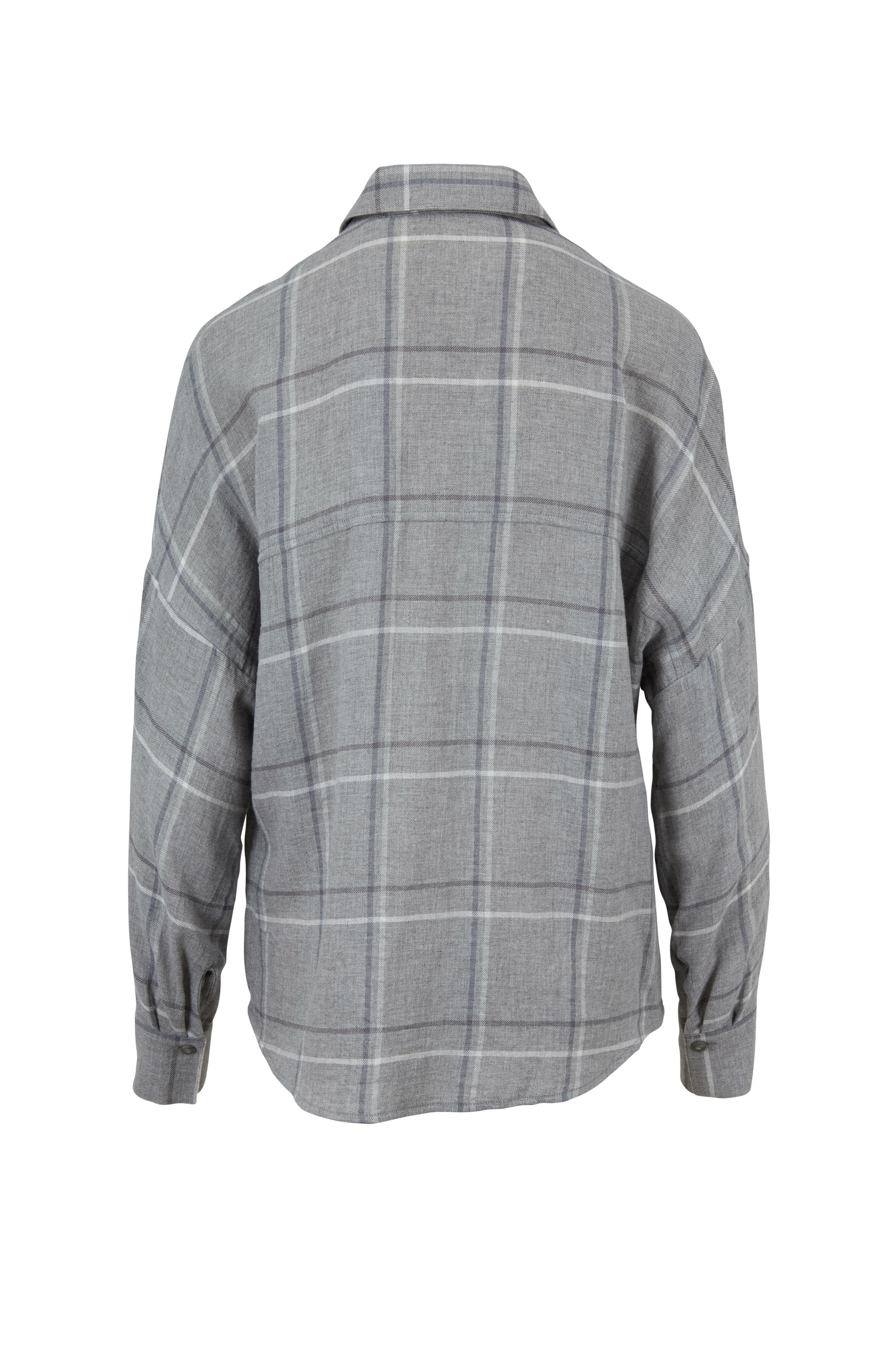 Vince - Gray Bar Plaid Popover Shirt