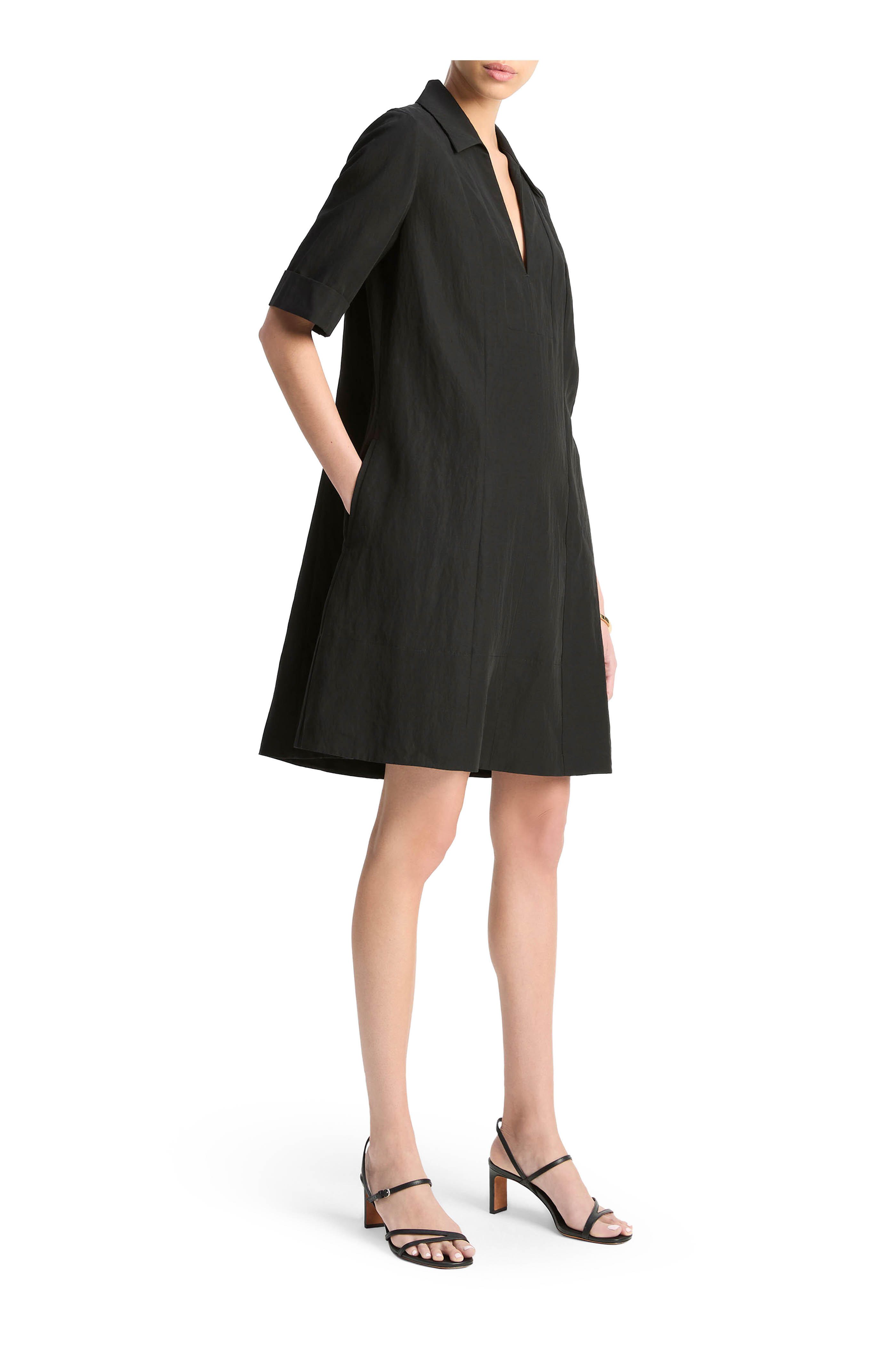 Vince - Black Short Sleeve A-Line Mini Dress